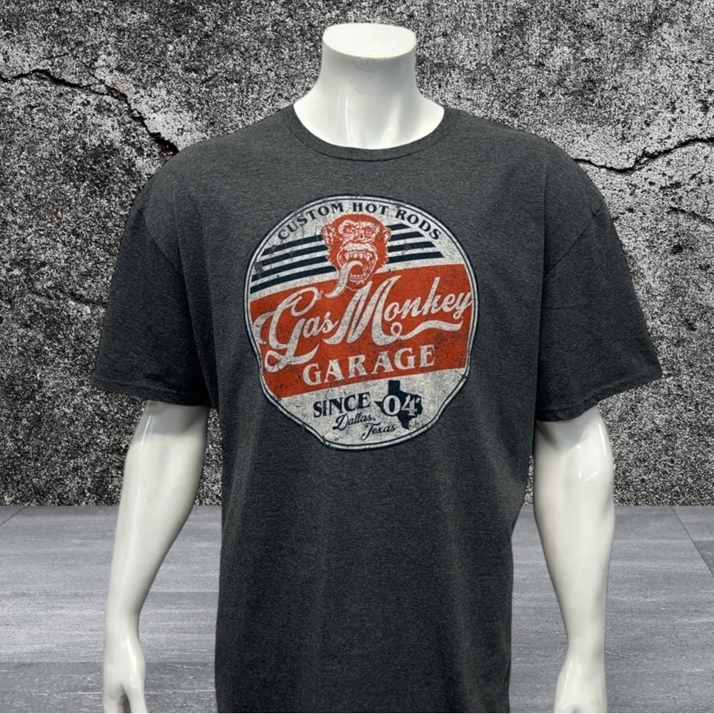 Gas Monkey Garage Custom Hotrods Dallas Texas Gray Distressed Graphic T-Shirt 2X